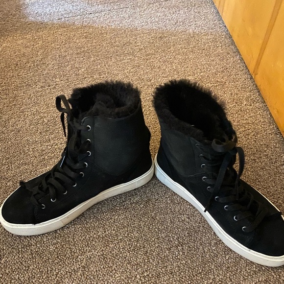 UGG Beven Black Suede Sheepskin High Top Sneaker - Picture 1 of 3